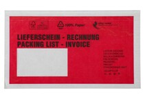 Evers-Begleitpapiertasche aus Papier mit rot bedruckter Vorderseite