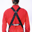 Die Rückseite eines Mannes, der den ErgoStop 1-Punkt-Auffanggurt trägt. Der Mann trägt dazu einen roten Helm und rote Kleidung